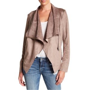 Vigoss Taupe Faux Suede Waterfall Asymmetrical Zip Front Ribbed Sleeve Moto